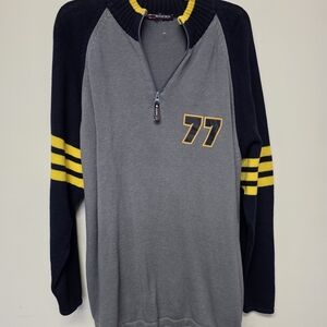 Vintage Bugle Boy Knit Quarter Zip Pullover with Blue Accent